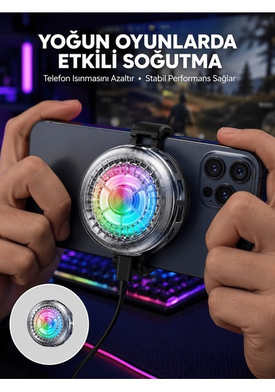 Rgb Led Telefon Soğutucu Fan Yüksek Hızlı Soğutma Oyuncu Cooler Yeni Nesil Siyah