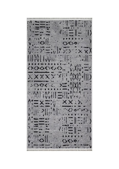 Bespoky Geometrik Bohem Salon Halısı Makine Dokuma Gri