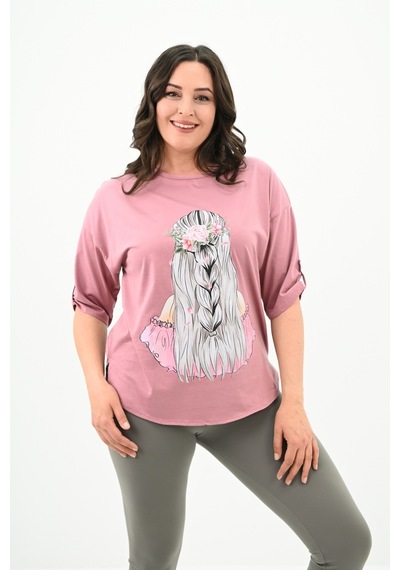 Kadın Büyük Beden Düşük Omuz Oversize T-shirt 1773-1-24 001