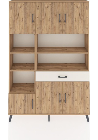 Arges Dolap 10 Raflı Tek Çekmeceli 6 Kapaklı 132x30x195 Çam-ç... Çam