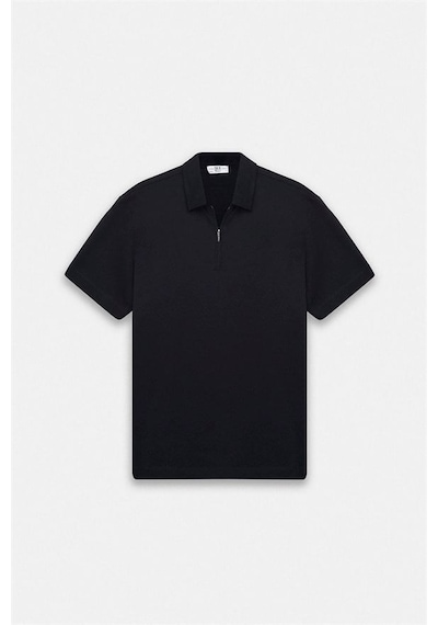 Süvari Siyah Regular Düz Fermuarlı Polo Yaka Tişört Ts1014000443-s09