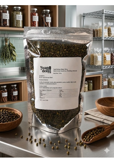 Yuandong Yeşil Sichuan Biberi Zanthoxylum 100 Gr Çin Mutfağı Baharatı Aromatik Tane Biber Sichuan Pepper