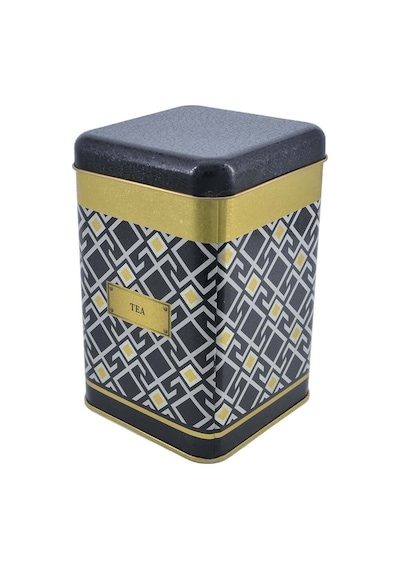Turkish Black Tea Desenli Kare Metal Saklama Kabı 10.5 x 10.5 x 16 CM 1.7 L Çok Renkli