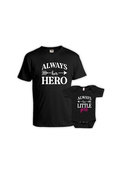 Always Her Hero Baba Oğul Kız Tişört Zıbın Kombini