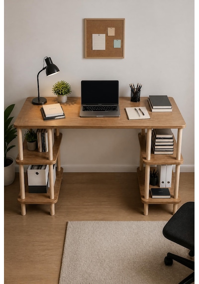Kitaplıklı Bilgisayar Masası Raflı Geniş Çalışma Masası Modern Dekoratif Ofis Mobilyası Atlantik Çam Kitaplıklı Bilgisayar Masası Raflı Geniş Çalışma Masası Modern Dekoratif Ofis Mobilyası Atlantik Çam