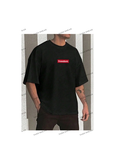 Startmore Unisex Kadın/erkek Freedom Renkli Özel Baskılı Oversize Penye Siyah