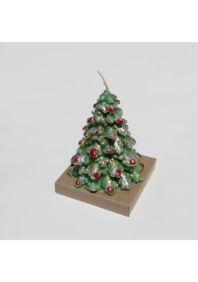 Ağacı Mumu El Yapımı Yeşil Tinsel Ve Süslemeli Yılbaşı Temalı 15 Cm Genel