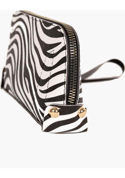 Bagmolly Mini El Çantası Zebra Desen Cüzdan Beyaz