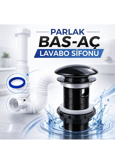 Parlak Bas-aç Pop-up Lavabo Gider Süzgeç Sifonu Lavabo Gider Borusu Dahil