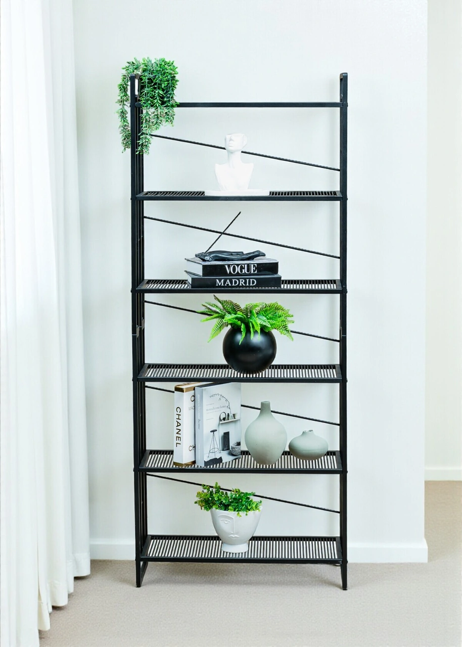 Dekoratif Siyah Metal Kitaplık 6 Raflı Çok Amaçlı Stand Salon Ve Çalışma Odası Düzenleyici Siyah Dekoratif Siyah Metal Kitaplık 6 Raflı Çok Amaçlı Stand Salon Ve Çalışma Odası Düzenleyici Siyah
