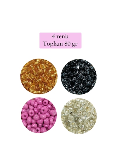 Dökme Cam Kum Boncuk Büyük Boy 6/0 4 Mm - 4 Renk - Toplam 80 Gram - Bnc410