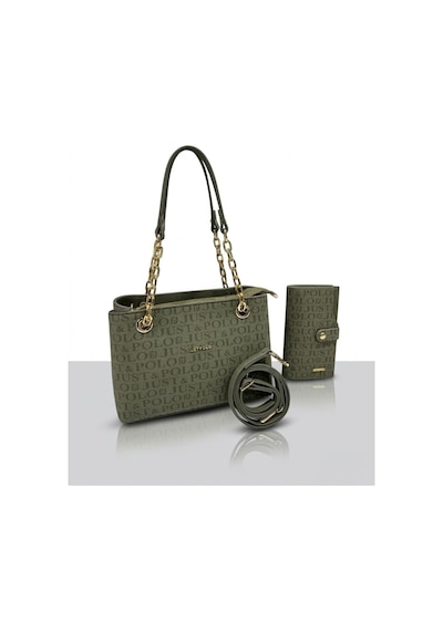 Just Polo Özel Günlere Uygun Baskılı Şık Omuz Çantası Ve Cüzdanı Kombin Shopper Yeşil