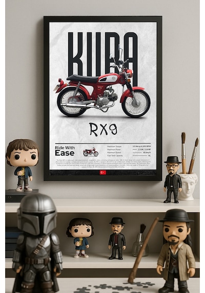 Kuba Rx 9 Siyah Ahşap Çerçeveli Poster, Dekoratif Motosiklet Duvar Tablosu