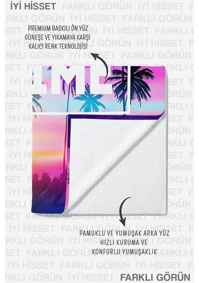 Tropikal Palmiye Yaz Temalı Plaj Havlusu-modern Neon Gradient Marine Hızlı Kuruyan Mikrofiber Havlu Köpük Rüyası