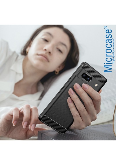 Google Pixel 7a Brushed Carbon Fiber Silikon Kılıf - Siyah Al3332