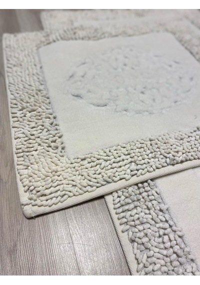 Pamukkent Süper Emici 2'li%100 Pamuk Ultra Lüks Banyo Paspası Seti 60x100 Cm Ve 50x60 Cm Beyaz Çok Renkli