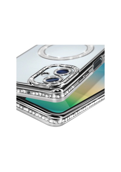 Samsung Uyumlu Galaxy A06 Kılıf Joke Seri Magsafe Özellikli Taşlı Simli Silikon Kapak Gümüş