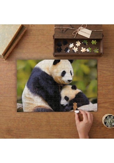 Anne Ve Yavru Panda Tasarımı 240 Parça Ahşap Puzzle Ahşap Kutuda Mpy50335
