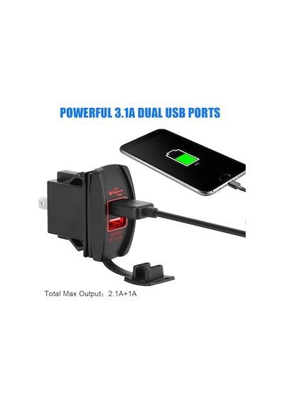 Oto Usb Şarj Söketi Marin Tip 2Li Usb 12-24V - 5V/3.1A Mavi