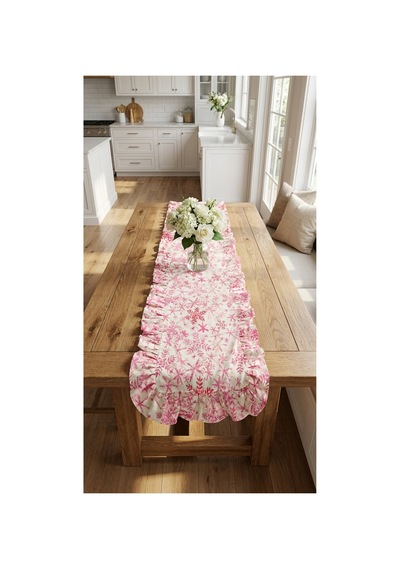 %100 Pamuk Özel Desenli Fırfırlı Runner 40x150 Pembe - 900648143 Pembe