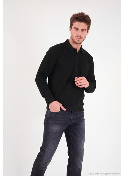 Buratti Pamuklu Regular Fit Yumuşak Dokulu Düğmeli Polo Yaka Kazak Erkek Polo Yaka Kazak 5906103 Siyah