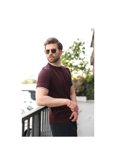 Madmext Mürdüm Bisiklet Yaka Regular Fit Triko Erkek Tişört E7487