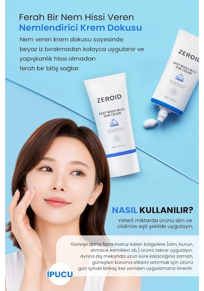 Atopik Ciltlere Kolay Temizlenen Mineral Güneş Kremi Zeroıd Easy Wash Mild Sun Cream Spf30 Pa++++