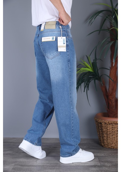 Felvıno Erkek Yıkamalı Baggy Bol Kesim Kot Pantolon Açık Mavi