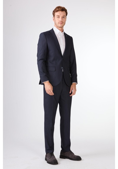 Dufy Lacivert Armürlü Slim Fit Casual Takım Elbise Lacivert