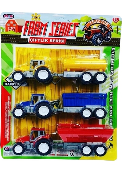 Traktör Oyuncak 3'lü Set Süper Farm Modern Design Römorklu Traktör Set Renkli