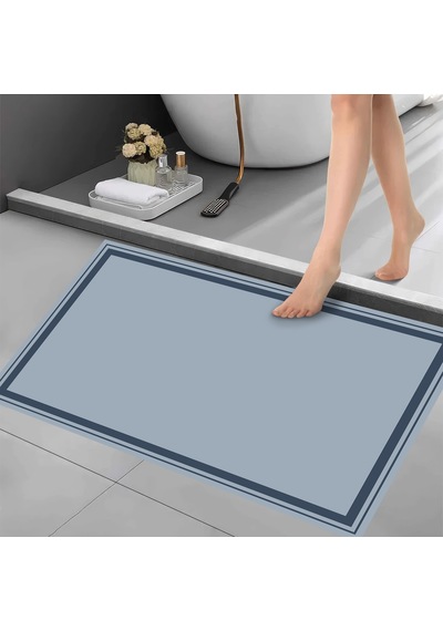 Dijital Kaymaz Yıkanabilir Banyo Mutfak Salon Paspas Halısı Trend Modern Al4007 Indigo