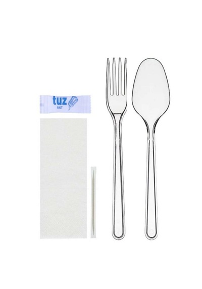 100 Adet 5'li Paket Servis Seti Çatal, Kaşık, Peçete, Tuz Ve Kürdan Tek Kullanımlık Servis Seti