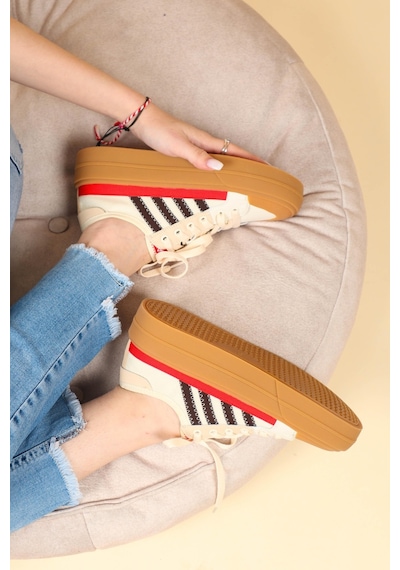Guja Cilt Garnili Keten Sneakers Kırmızı-Kırmızı