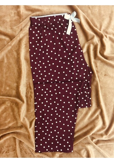 Puantiyeli Cepsiz Viskon Yazlık Kadın Pijama Altı Mor