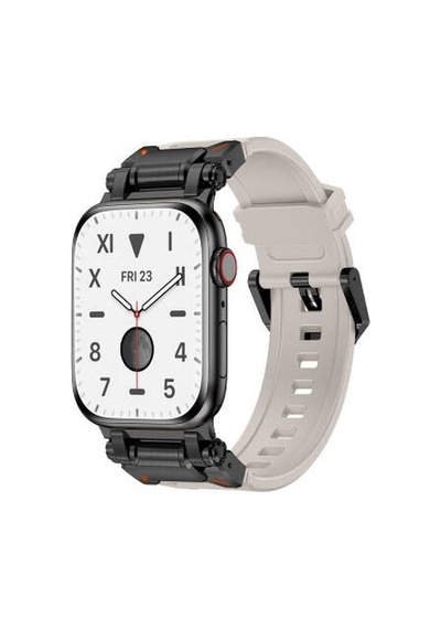 Apple Watch 44mm Uyumlu Krd-101 Titanyum Metal Başlıklı Silikon Kordon - Siyah-starlight