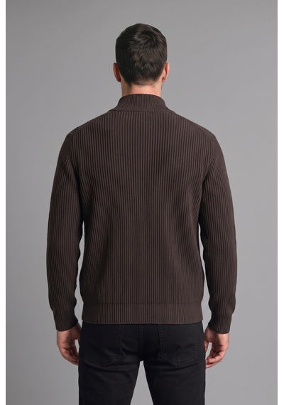 Defacto Standart Fit Dik Yaka Fermuarlı Triko Hırka C9014ax26wnbn497 Kahve-bn497