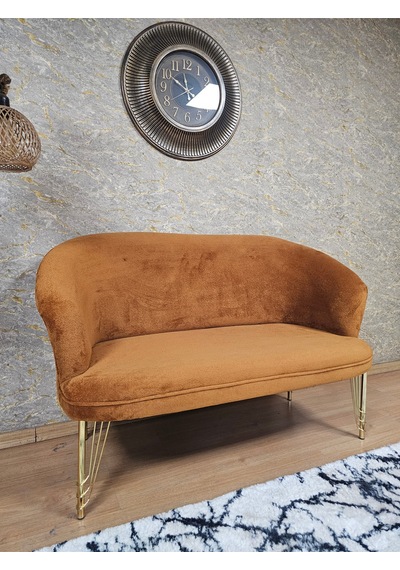 Zafir İkili Teddy Gold Kaplama Telli Ayak Çay Seti Koltuk İkili Berjer , Balkon, Salon, Ofis Kiremit