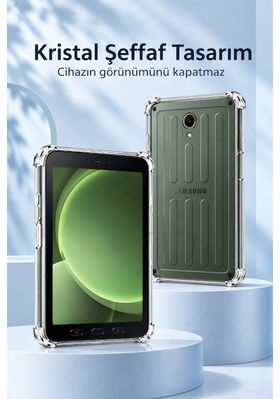 Samsung Galaxy Tab Active5 Pro Uyumlu 10.1" Şeffaf Antişok Tablet Kılıfı Darbe Emici Köşe Korumalı Esnek Kılıf Arka Kapak