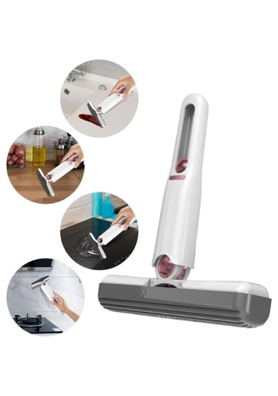 Taşınabilir Mini Çekpas Mop Pratik & Çizmez Süngerli Yüzey Temizleyici Beyaz - Gri