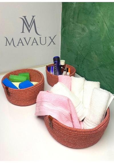 Mavaux Jüt Hasır Sepet Takımı ,el Dokuma, Çok Amaçlı Sepet, Banyo Ve Mutfak Organizeri Pembe