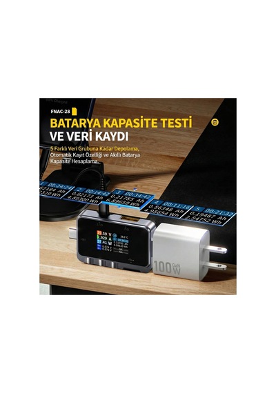 Fnrsı Fnac-28 2'si 1 Arada Tip-c Usb Test Cihazı Dijital Voltmetre Ampermetre