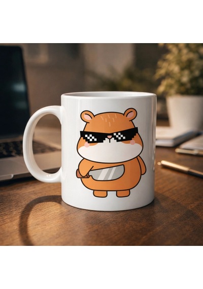 Cool Hamster Tasarımlı Porselen Kupa Model 81 Eğlenceli, Karizmatik Ve Enerji Dolu Kahve Kupası Çok Renkli