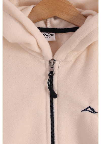 Monox Lastik Manşetli Fermuarlı Kapüşonlu Çocuk Unisex Polar Ceket Bej