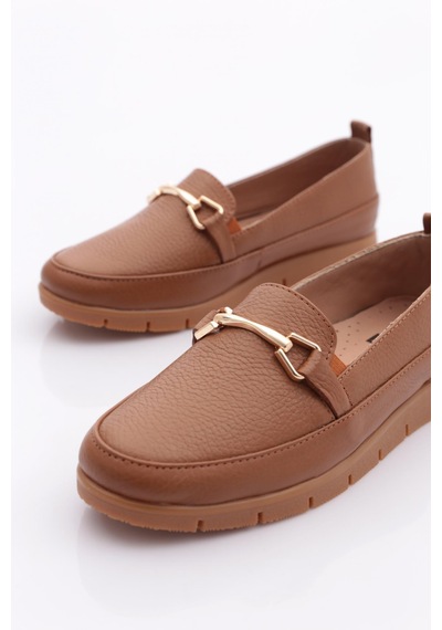Dgn 2274-4 Kadin Aksesuarli Loafer Ayakkabi Taba Floater