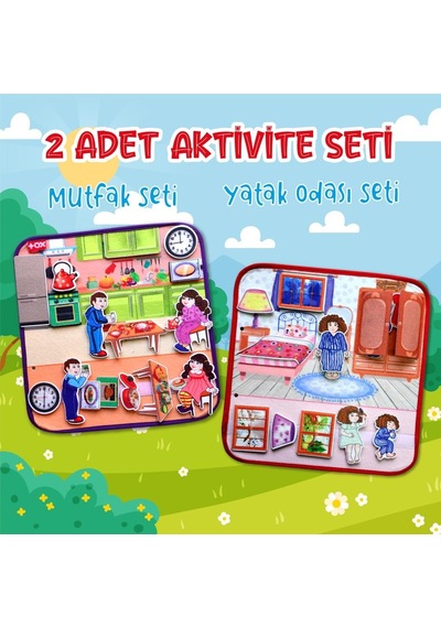 2 Set - 32 Parça Tox Mutfak ve  Yatak Odası Keçe Cırtlı Aktivite S