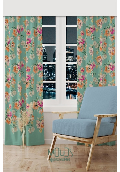 Old Flowers Pattern 4 Desenli Süet Oturma Odası Salon Fon Perde Ekstrafor Büzgü 2 Kanat Prd-1034 Çok Renkli