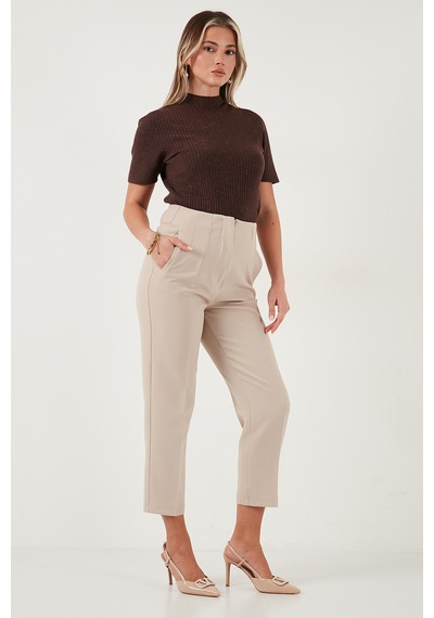 Lela Regular Fit Yüksel Bel Düz Paça Havuç Bayan Pantolon 68350109 Taş