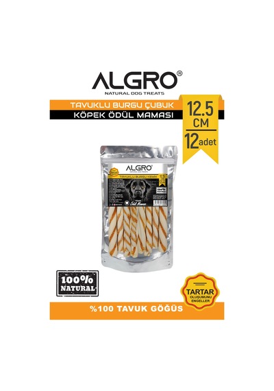 Algro Tavuk Göğüs Etli Burgu Çubuk Sığır Derisi 12.5 CM 12'li