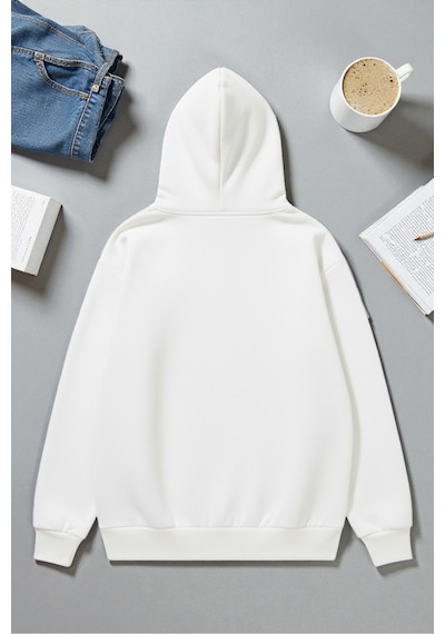 Uyguntarz Unisex Nyc Tasarım Baskılı Kapüşonlu Sweatshirt beyaz