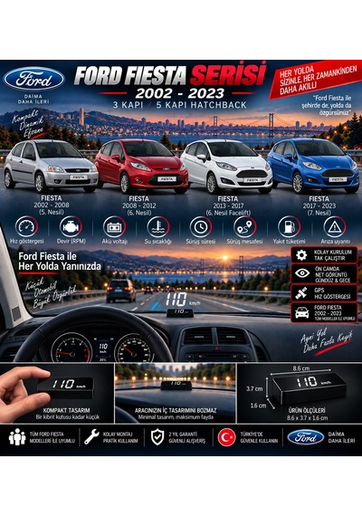 Ford Fiesta 2002-2025 Modeller İçin Head Up Display Hayalet Gösterge Ekranı Ön Cam Hız Göstergesi